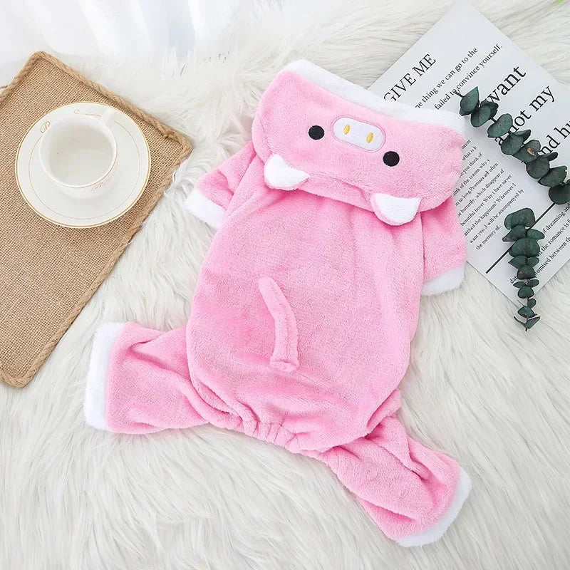 Fleece Pet Jumpsuit for Small Dogs & Cats – Warm Winter Hoodie Costume for Puppies, Chihuahuas & French Bulldogs