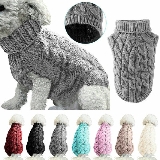 Autumn & Winter Knitted Pet Sweater for Small Dogs & Cats – Warm, Soft, Solid-Color Twist Knit Puppy Clothing