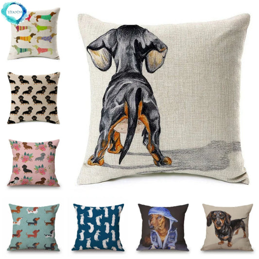 Dachshund Dog Pillow Cover | Cotton Linen Sofa Cushion