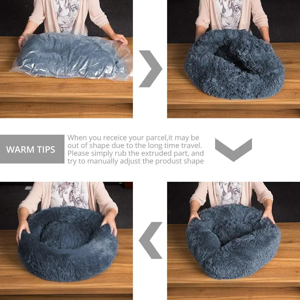 Round Plush Pet Bed for Dogs & Cats – Super Soft Winter Warm Sleeping Bed