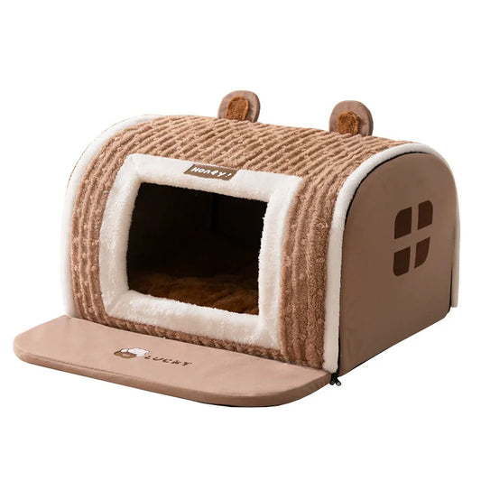 Foldable Pet House with Detachable Bed – Cozy Cat & Dog Cave