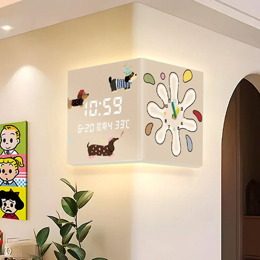 Dual-Sided Cartoon Dog Wall Clock | Dopamine Decor