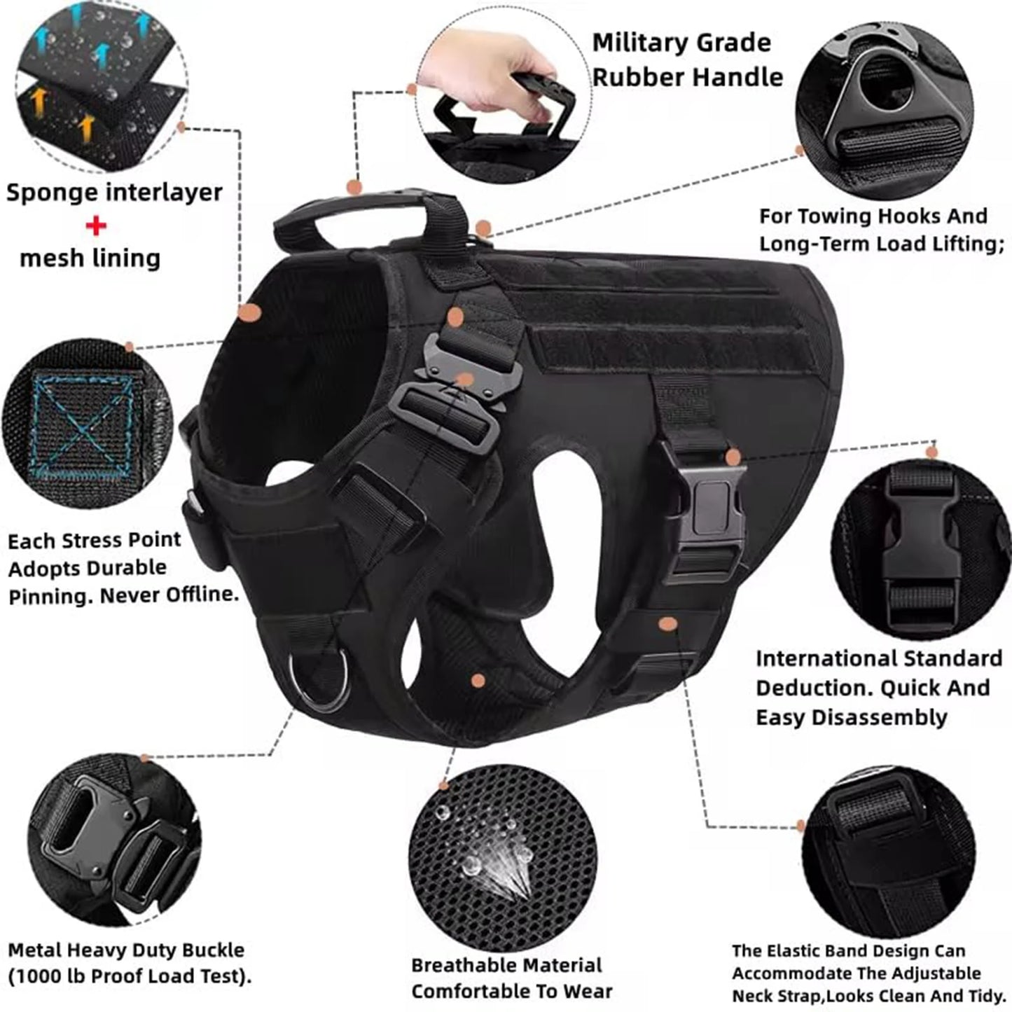 Tactical Dog Harness Set | MOLLE Training Vest for Large Dogs