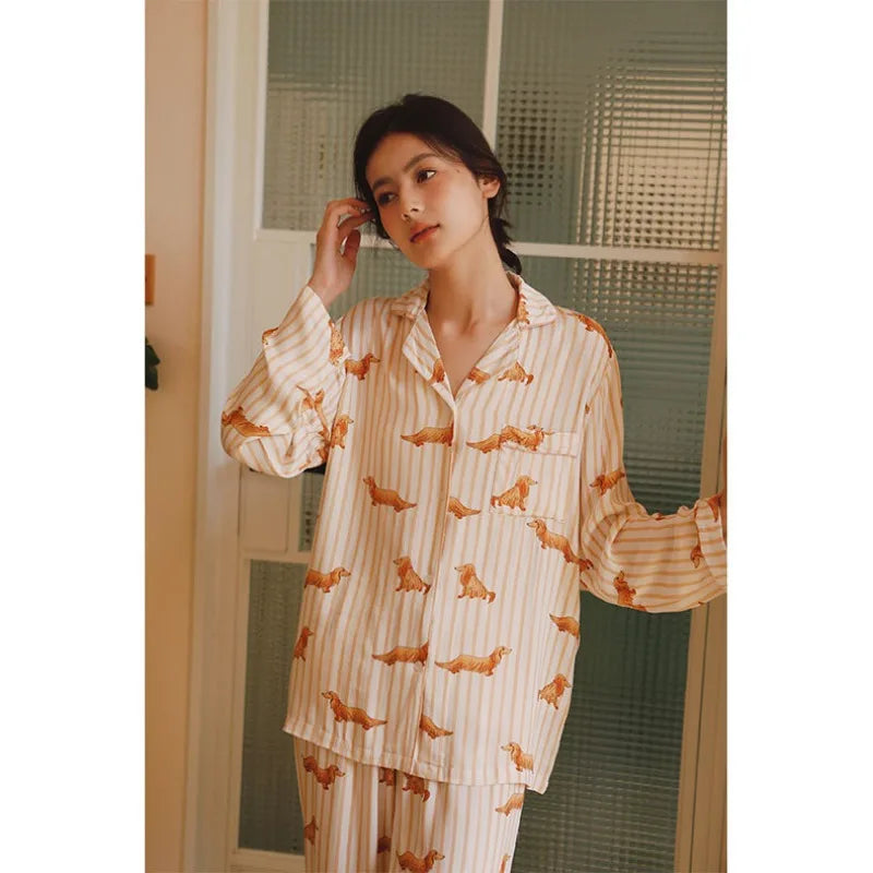 Cute Dachshund Sleepwear | Women’s Viscose Pajama Set