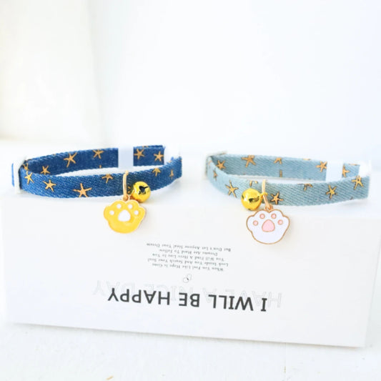 Cat & Dog Collar with Bells | Punk Style Denim Accessory