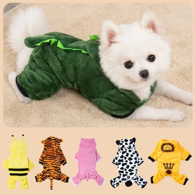 Fleece Pet Jumpsuit for Small Dogs & Cats – Warm Winter Hoodie Costume for Puppies, Chihuahuas & French Bulldogs