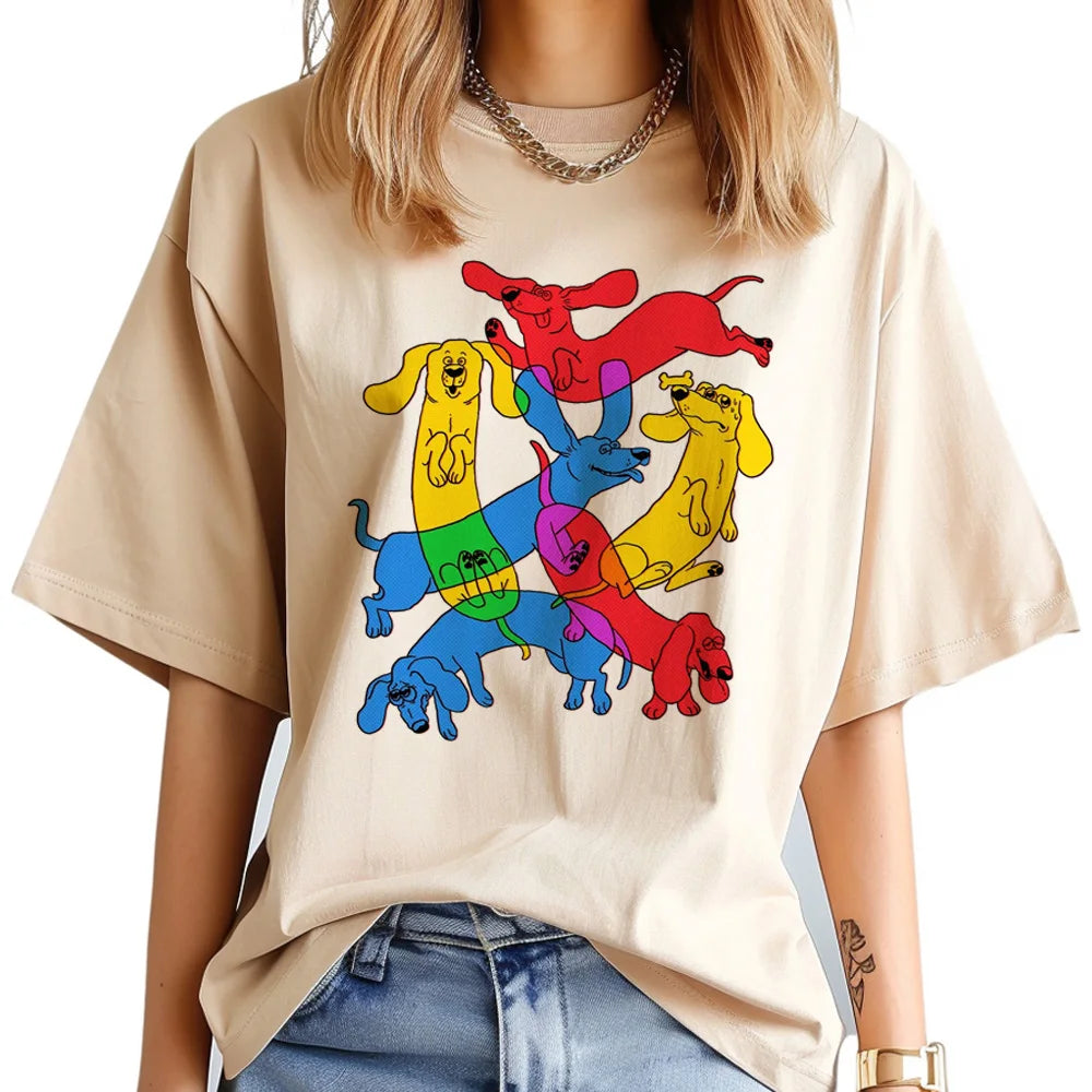 Dachshund T-Shirts For Women | Funny Harajuku Y2K Tops
