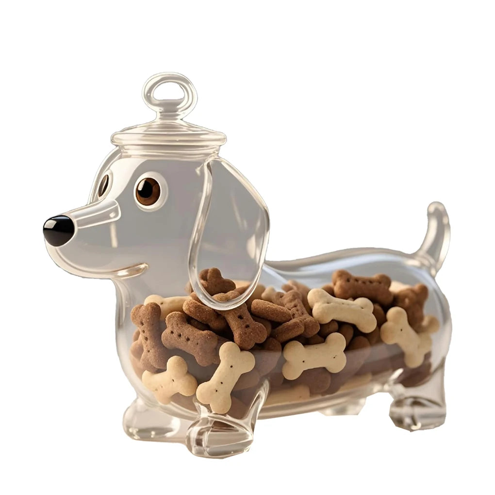 Dachshund Glass Snack Jar with Airtight Lid | Dog Treat Storage Container