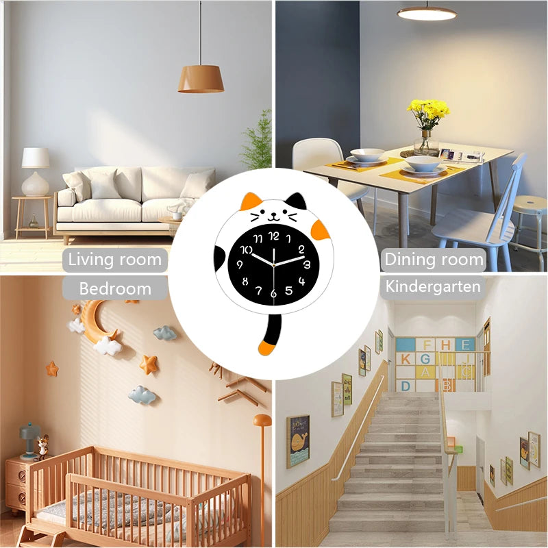 Cute Cat Wall Clock | Silent Modern Home Decor