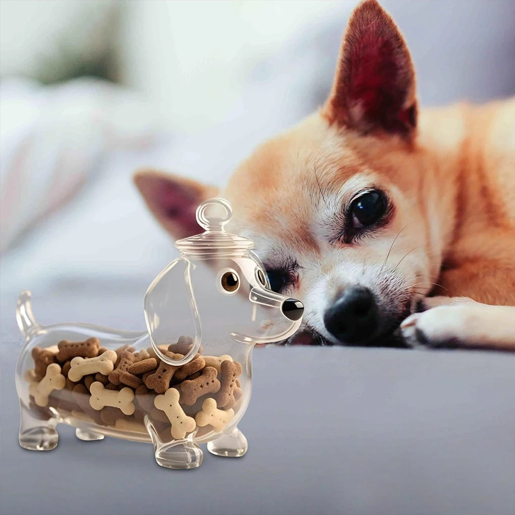 Dachshund Glass Snack Jar with Airtight Lid | Dog Treat Storage Container