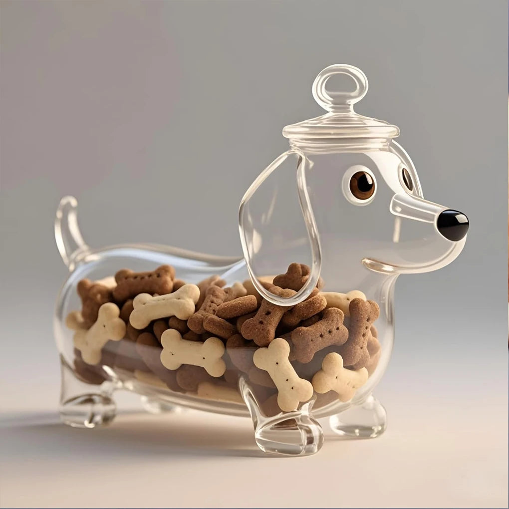 Dachshund Glass Snack Jar with Airtight Lid | Dog Treat Storage Container