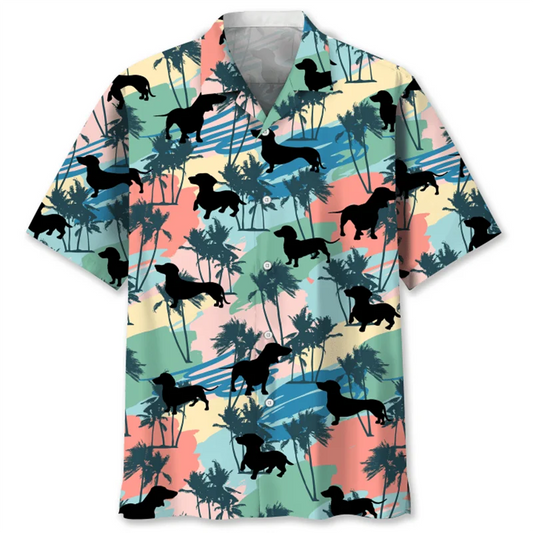 Dachshund Hawaiian Shirt Men | 3D Cartoon Dog Shirt
