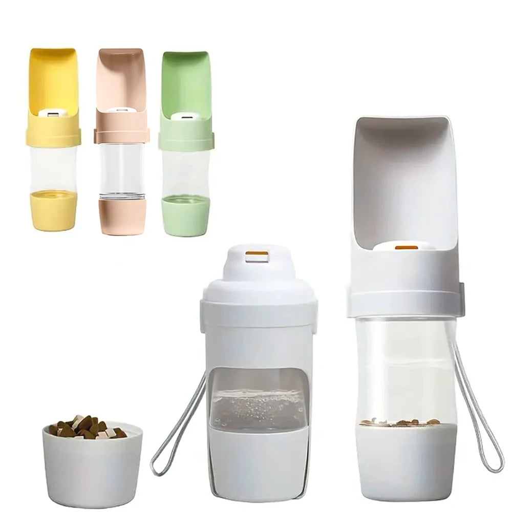 2-in-1 Pet Travel Water Bottle with Food Container – 16.9 oz