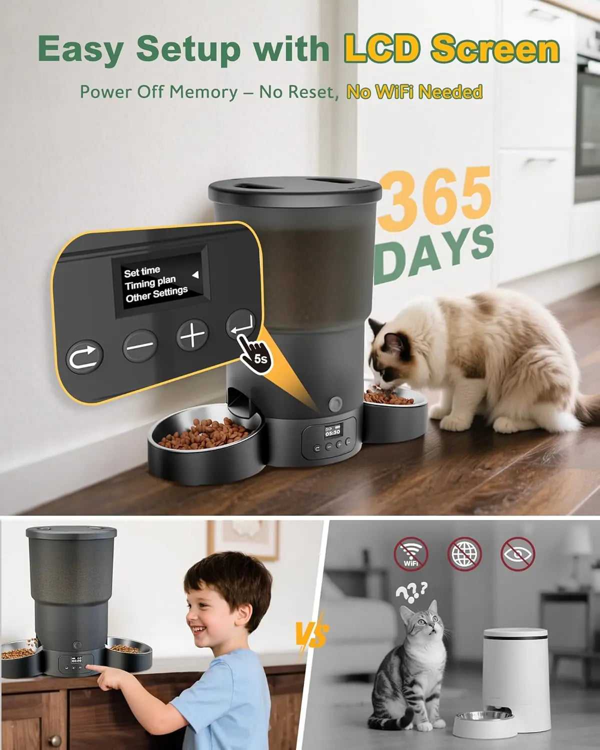 5L Automatic Pet Feeder for 2 Cats or Dogs | Dual Bowl Smart Feeder