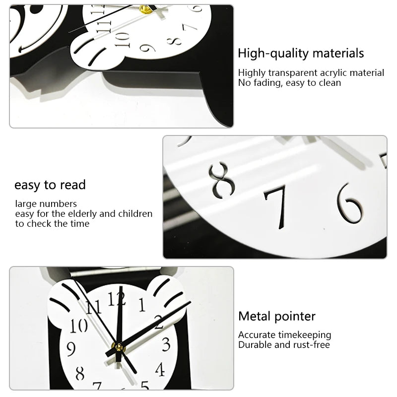 Cute Cat Wall Clock | Silent Modern Home Decor