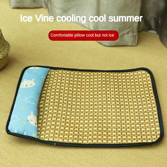 Rattan Woven Pet Cooling Mat – Summer Sleeping Bed for Dogs & Cats