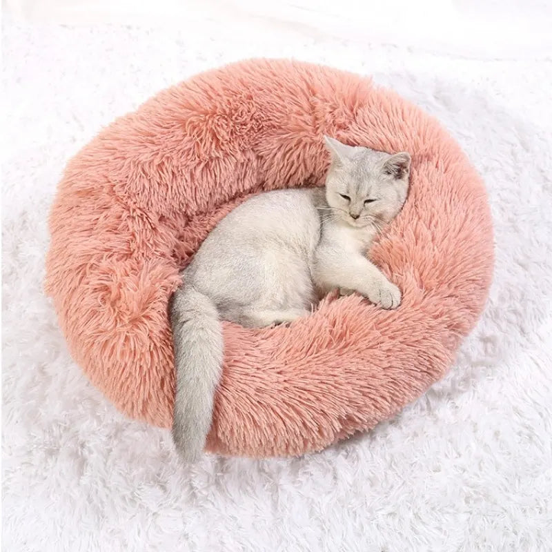 Round Plush Pet Bed for Dogs & Cats – Super Soft Winter Warm Sleeping Bed