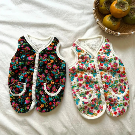 Pet Coat for Small Dogs – Classic Shabby Flower Vest for Puppies | Warm, Soft, Pretty Pet Clothing