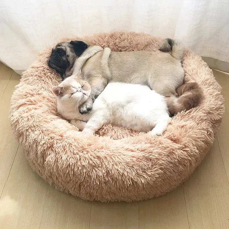 Round Plush Pet Bed for Dogs & Cats – Super Soft Winter Warm Sleeping Bed