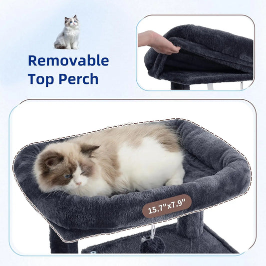 43.3” Cat Tree Tower with Hammock & Condo | Indoor Cats