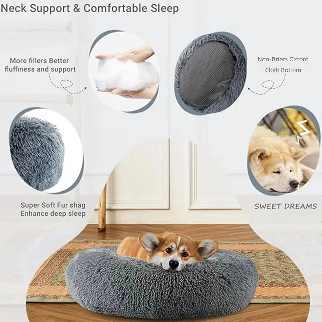 Round Plush Pet Bed for Dogs & Cats – Super Soft Winter Warm Sleeping Bed