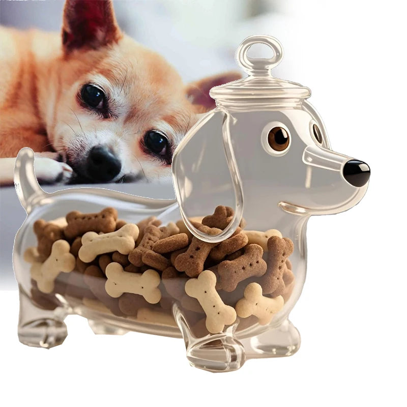 Dachshund Glass Snack Jar with Airtight Lid | Dog Treat Storage Container
