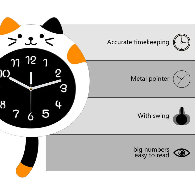 Cute Cat Wall Clock | Silent Modern Home Decor