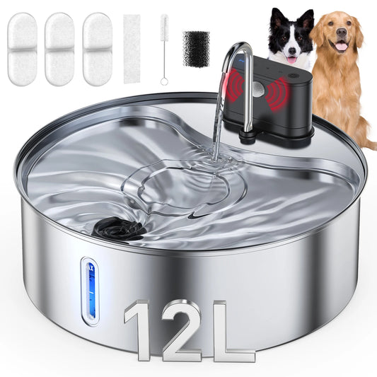 12L (406 oz) Stainless Steel Smart Pet Water Fountain with Sensor