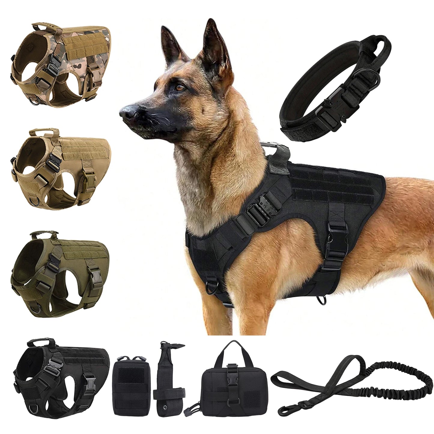 Tactical Dog Harness Set | MOLLE Training Vest for Large Dogs