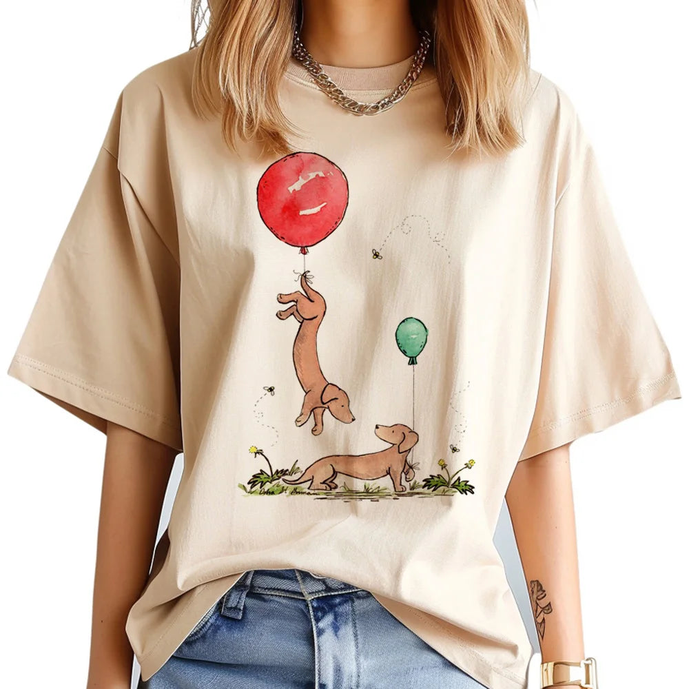 Dachshund T-Shirts For Women | Funny Harajuku Y2K Tops