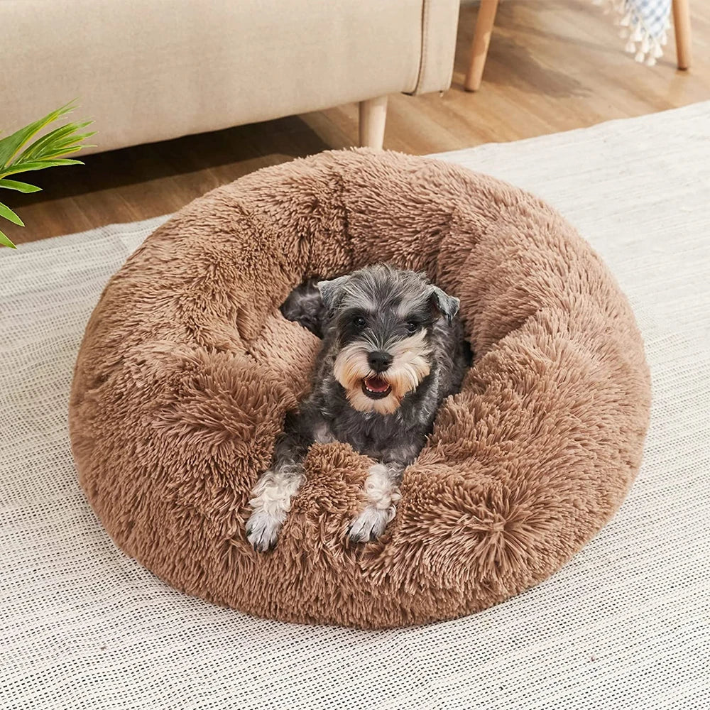Round Plush Pet Bed for Dogs & Cats – Super Soft Winter Warm Sleeping Bed