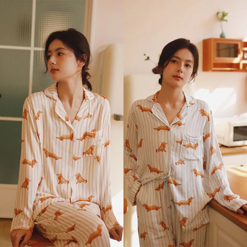 Cute Dachshund Sleepwear | Women’s Viscose Pajama Set