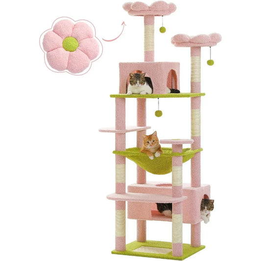 72” Large Cat Tree Tower with Hammock & Condos | Floral