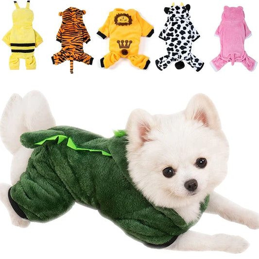 Fleece Pet Jumpsuit for Small Dogs & Cats – Warm Winter Hoodie Costume for Puppies, Chihuahuas & French Bulldogs