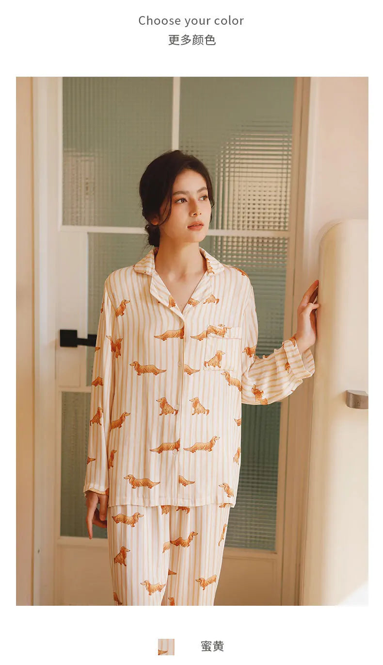 Cute Dachshund Sleepwear | Women’s Viscose Pajama Set