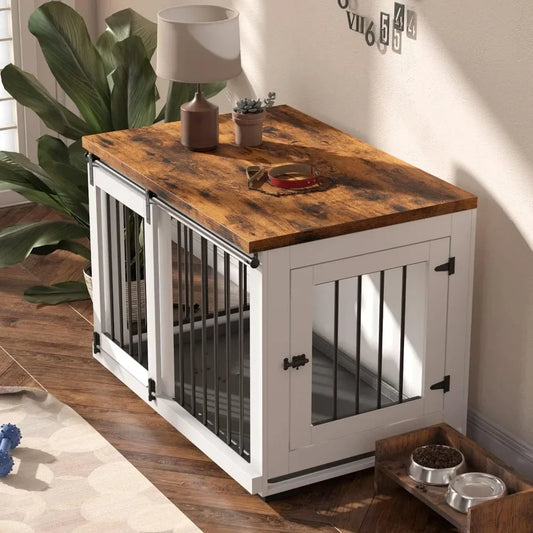 Barn Door Dog Crate Furniture | Farmhouse Dog Crate Table