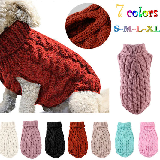Autumn & Winter Knitted Pet Sweater for Small Dogs & Cats – Warm, Soft, Solid-Color Twist Knit Puppy Clothing