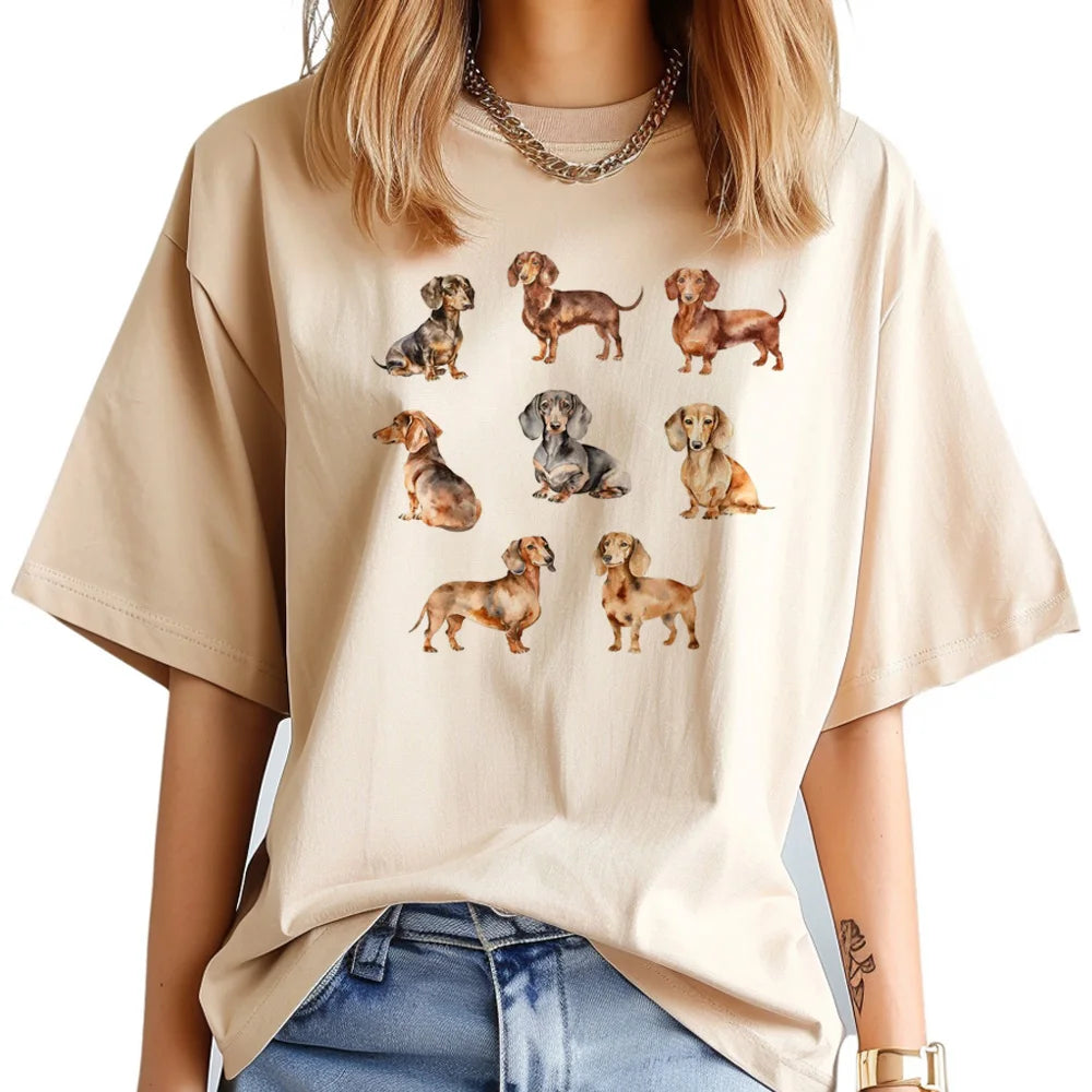Dachshund T-Shirts For Women | Funny Harajuku Y2K Tops
